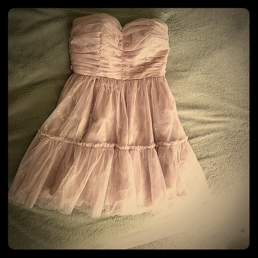 rose gold strapless dress